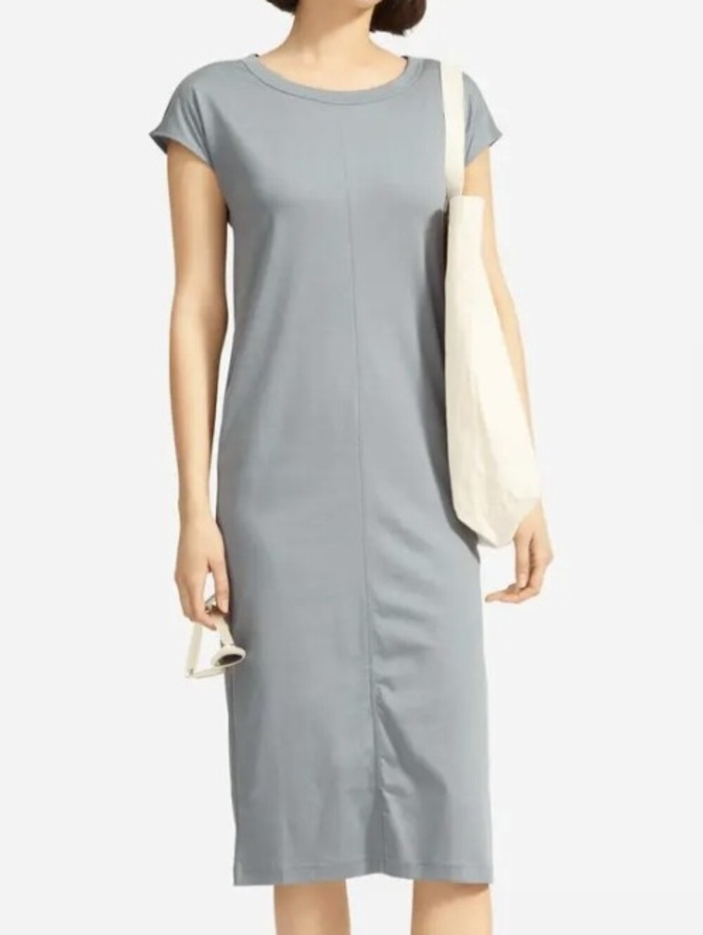 Everlane The Luxe Cotton Side-Slit Tee Dress in Slate Blue - Size XL